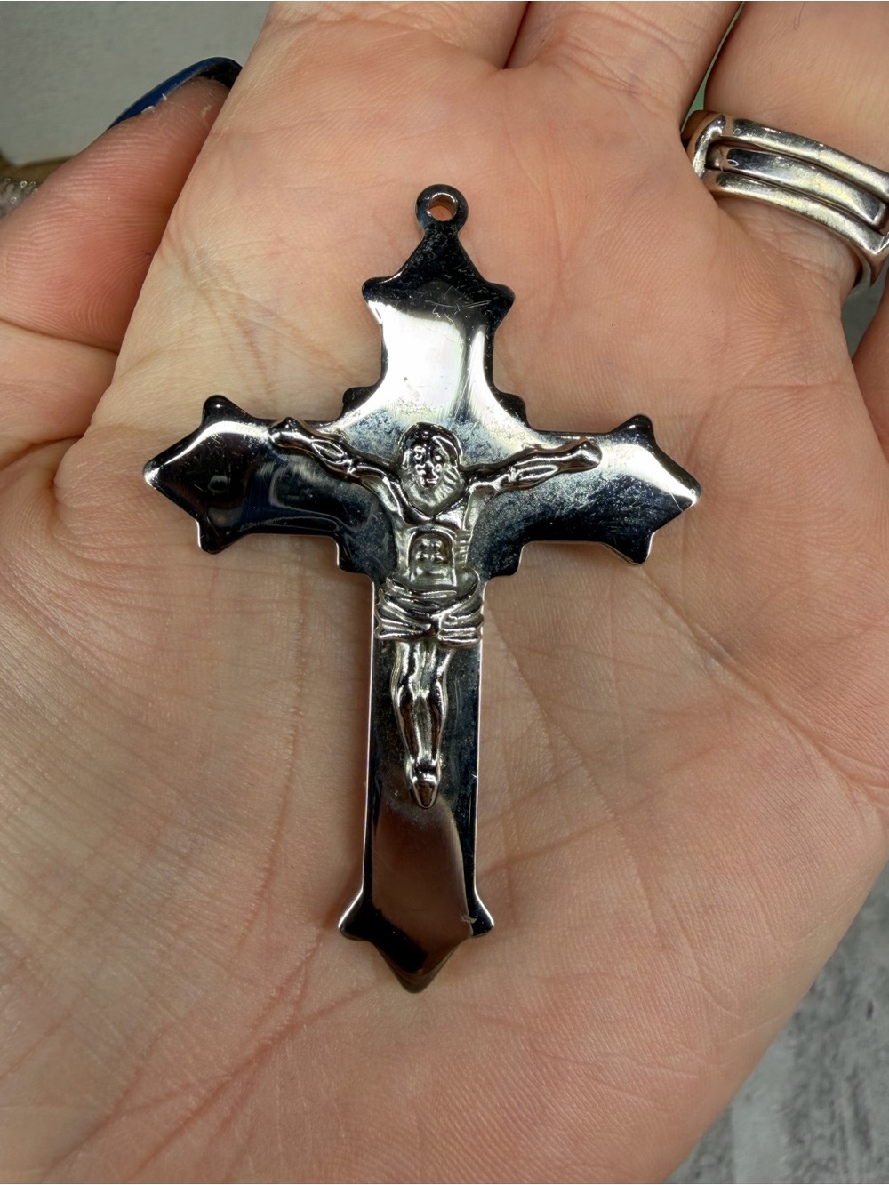 Stainless Steel Crucifix Cross Pendant Silver Tone Religious Jewelry Jesus